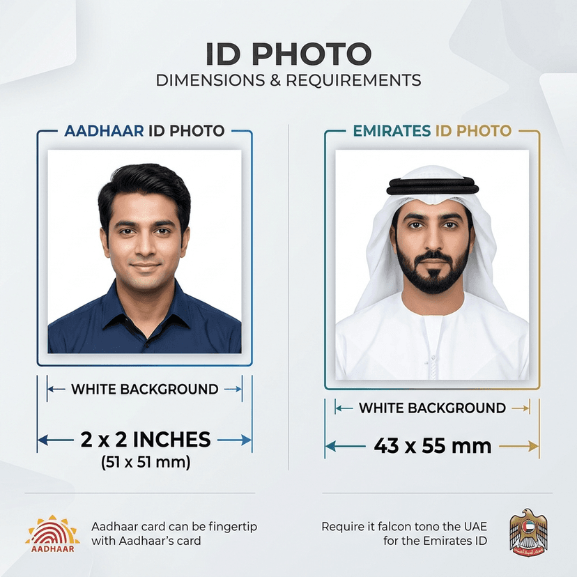 ID photo size example for Aadhaar and Emirates ID