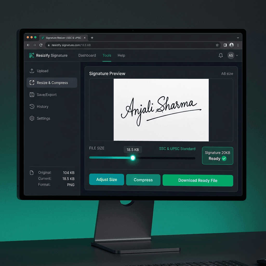 Sample signature image for SSC exam 10KB 20KB format with black ink on white paper